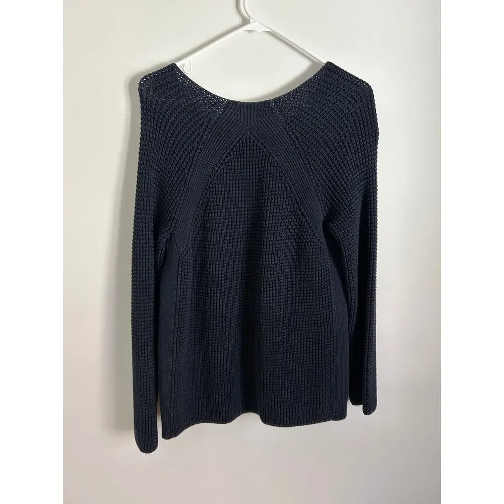 Vince Women's Navy Blue Cable Knit Sweater Size Medium 100% Cotton Heavy - Picture 6 of 6